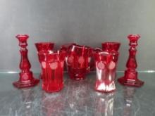 Lot of (7) Pieces of Red Coin Glass