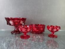 Lot of (4) Red Coin Glass Bowls