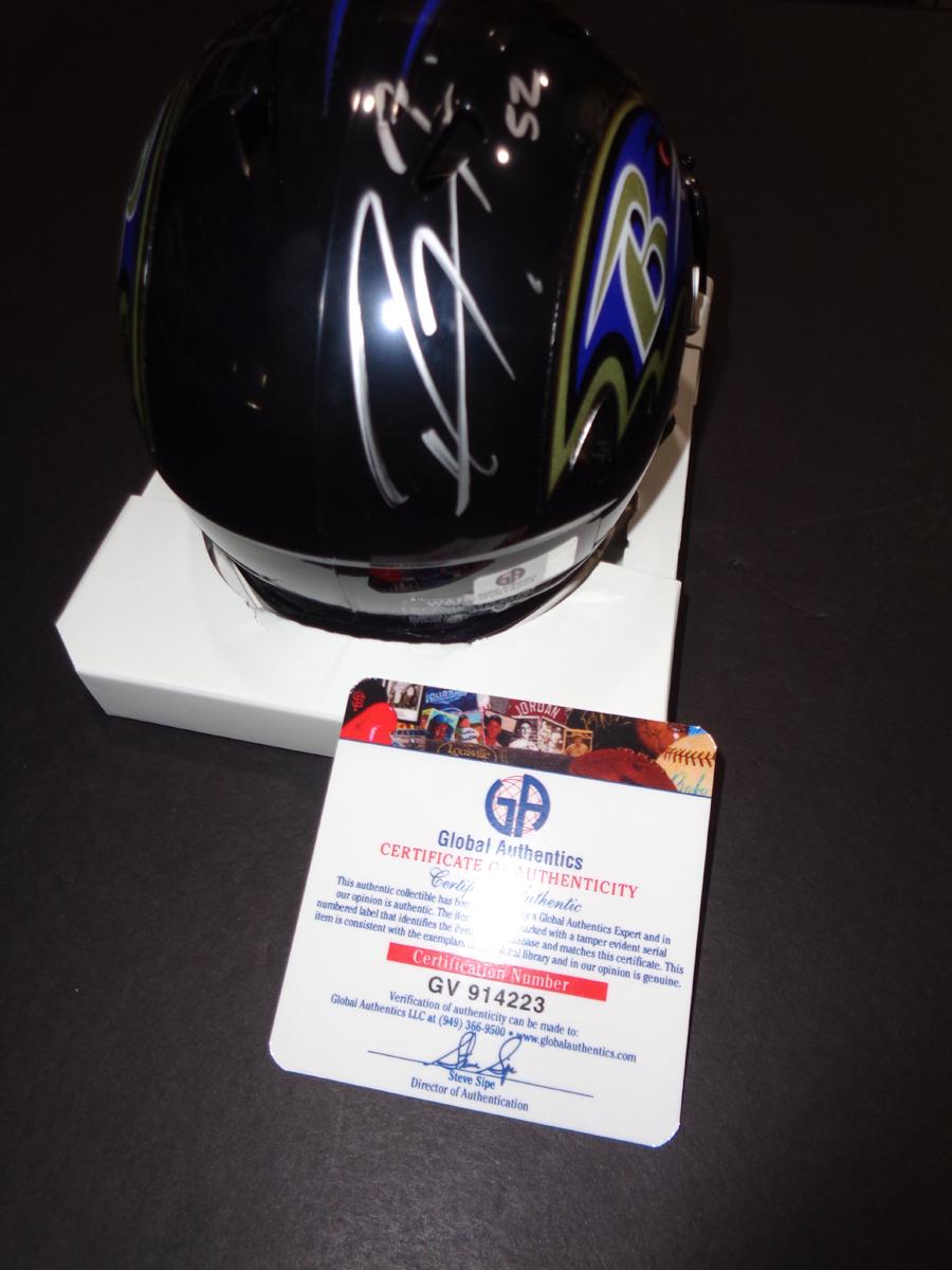 Ray Lewis Baltimore Ravens Autographed Riddell Mini Helmet GA coa