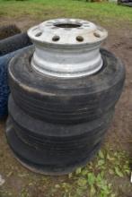 4 Alcoa 22.5" Aluminum Rims with 3 Tires