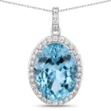 14KT White Gold 9.11ct Aquamarine and Diamond Pendant with Chain