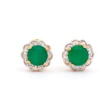 Plated 18KT Yellow Gold 1.52ctw Green Agate and Diamond Earrings