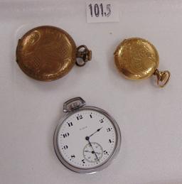 3 Pocket Watches: Columbia, Elgin, Hampden.