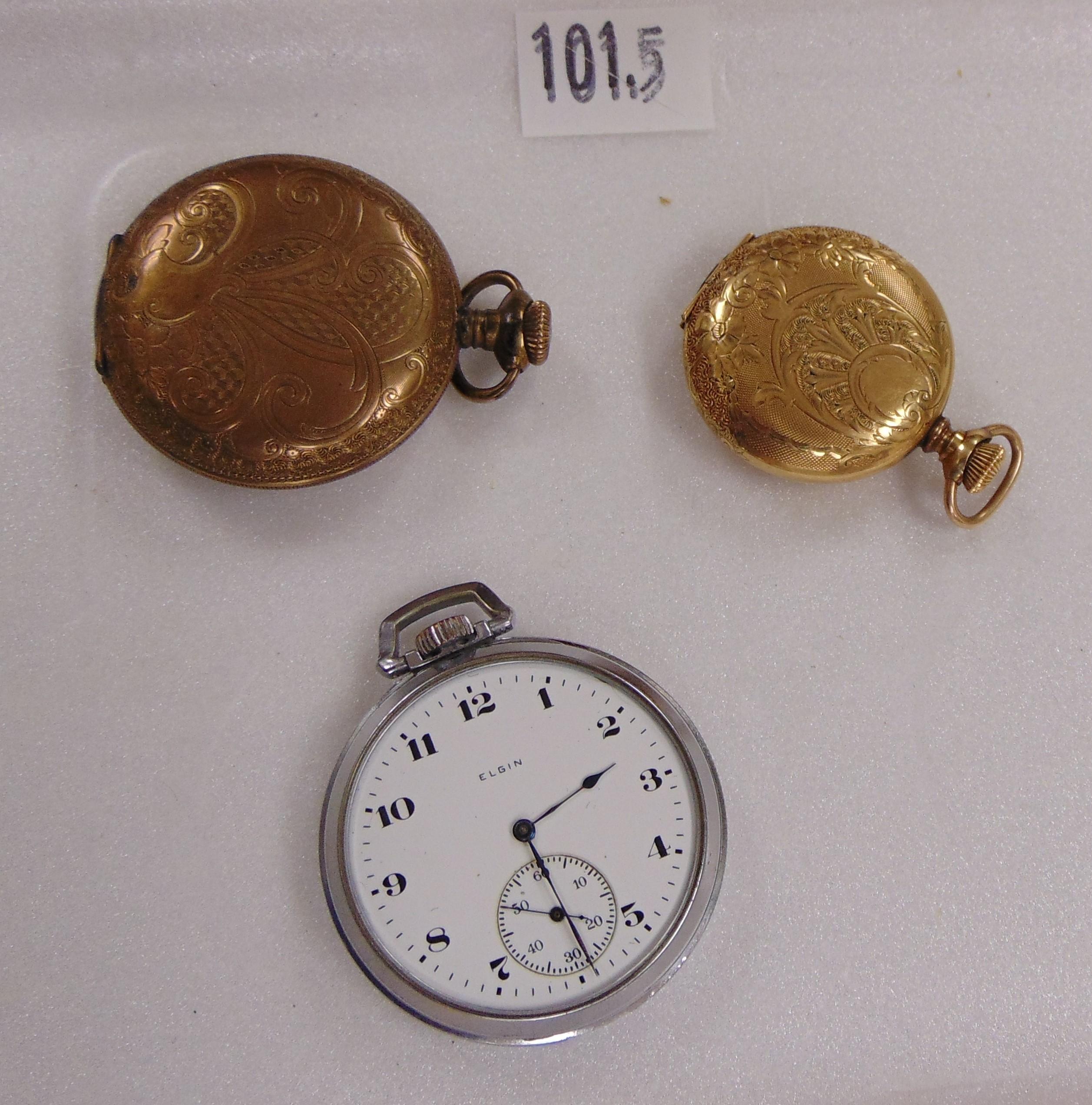 3 Pocket Watches: Columbia, Elgin, Hampden.
