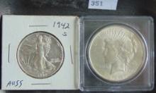 1942-S Walking Half Dollar. 1922 Peace Dollar.