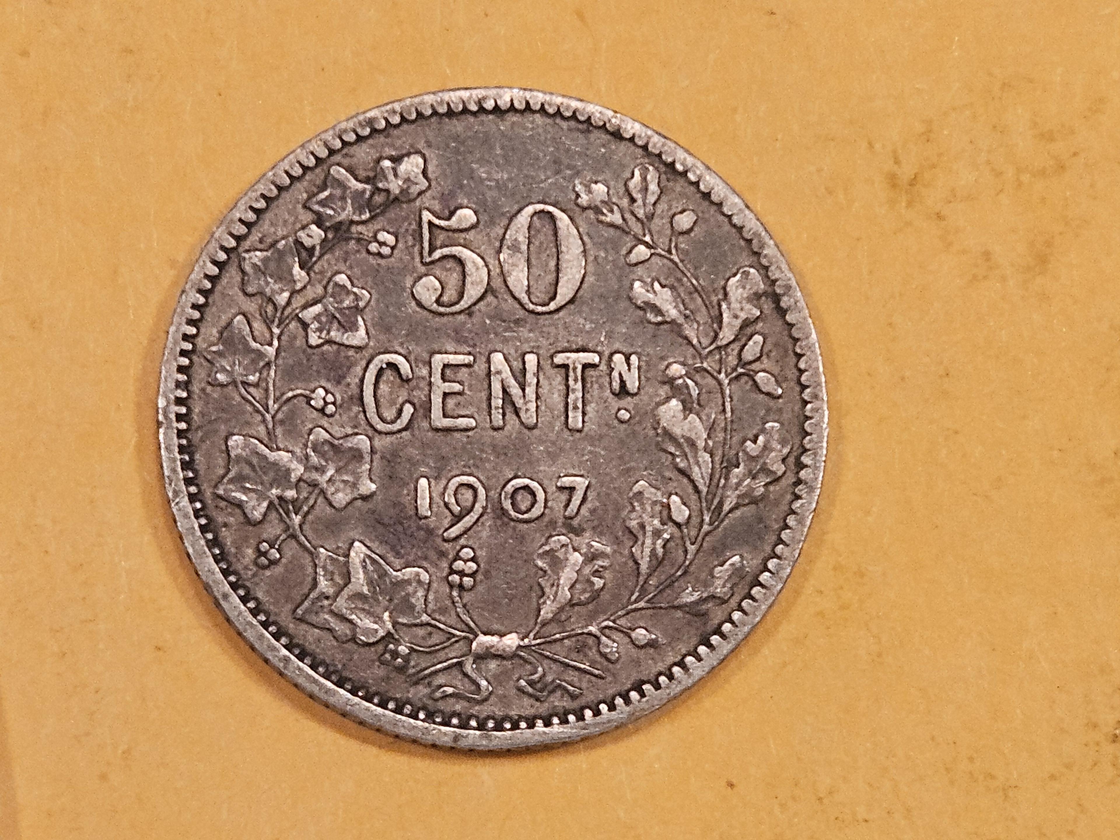 1907 Belgium 50 cents in Very Fine