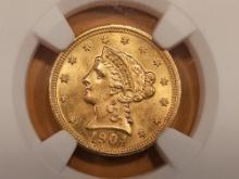 GOLD! NGC 1904 Liberty Head Gold Quarter Eagle $2.5 in Mint State 63