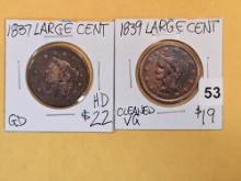 1837 and 1839 Large Cents
