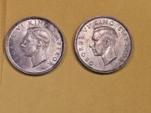1941 and 1943 New Zealand silver Florins