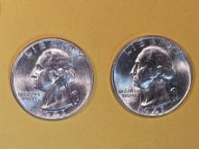 Two Bright 1941 and 1941-D silver Washington Quarters