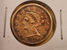 VARIETY! GOLD 1861/1861 Gold Liberty Head $2.5 Dollars in About Uncirculated