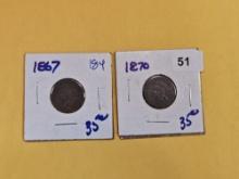Two Semi-Key 1867 and 1870 Indian Cents