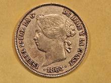 GOLD! 1863 Philippines Gold 4 pesos in Very Fine plus