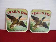 1911 C. B. Henchel Trail's End Embossed Beer Label Pair