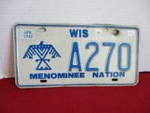 Special Menomonee Nation Wisconsin License Plate