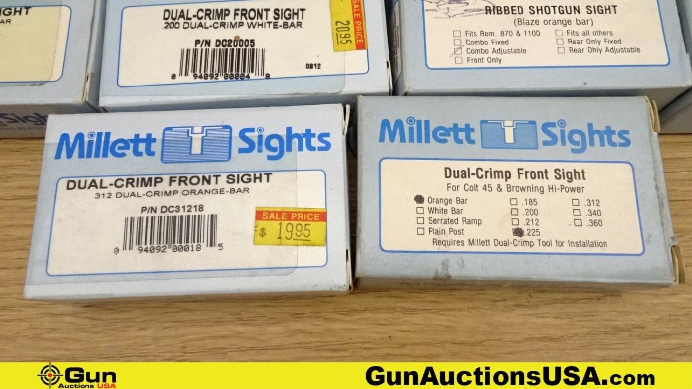 Millett Sights. Like New. Lot of 10; 8- Dual Crimp Front Sights, 2- Rib Shotgun Sights. . (70846)