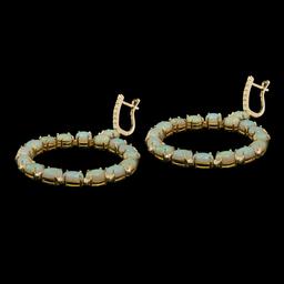 14k Yellow Gold 28.44ct Opal 0.80ct Diamond Earrings