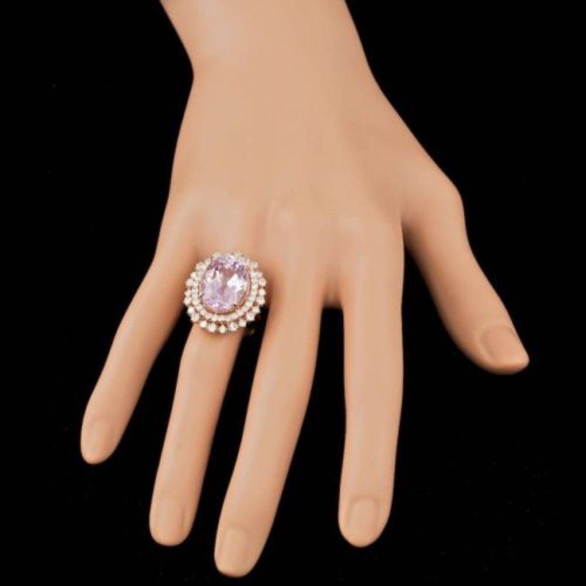 14K Rose Gold 13.72ct Kunzite and 1.86ct Diamond Ring