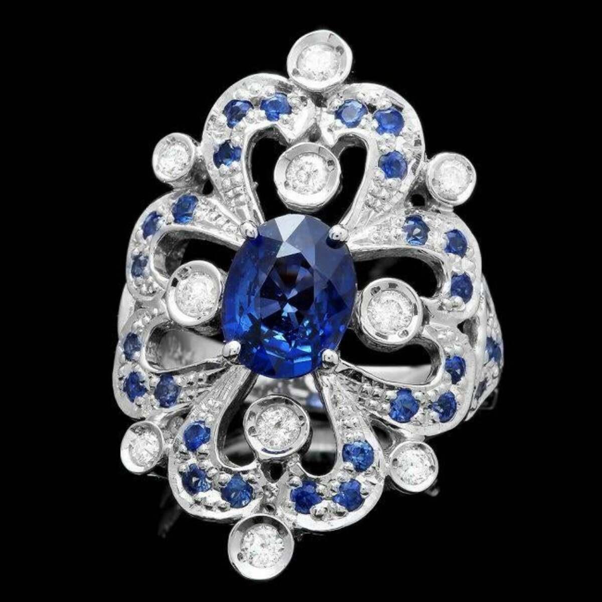 14K White Gold 2.92ct Sapphire and 0.50ct Diamond Ring