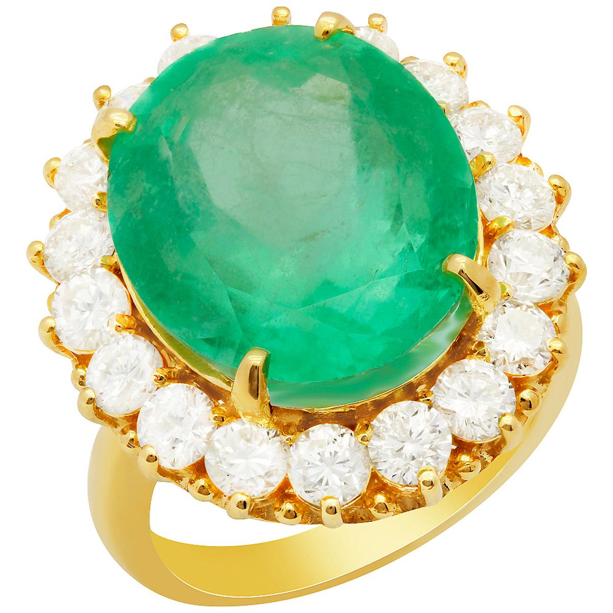 14k Yellow Gold 13.92ct Emerald 2.52ct Diamond Ring