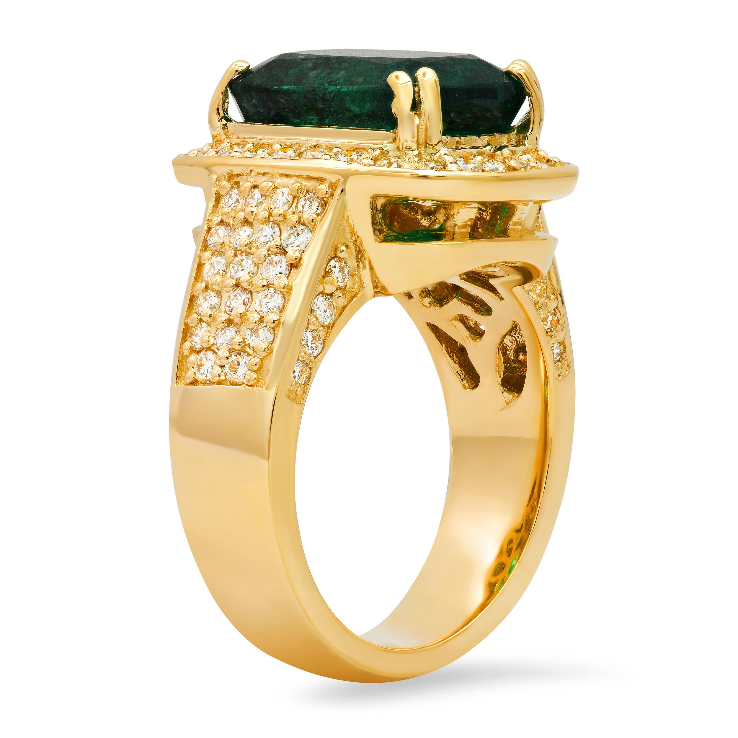 14K Yellow Gold 5.87ct Emerald and 1.43ct Diamond Ring