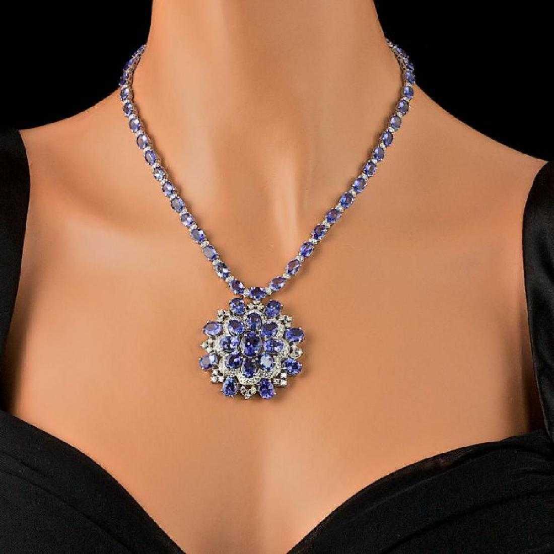 14K White Gold 52.90ct Tanzanite and 5.14ct Diamond Necklace