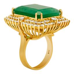 14k Yellow Gold 28.96ct Emerald 2.55ct Diamond Ring