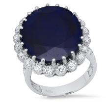 14K White Gold Setting with 18.40ct Sapphire and 1.2ct Diamond Ladies Ring