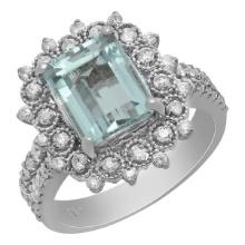 14k White Gold 2.39ct Aquamarine 0.80ct Diamond Ring