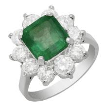 14k White Gold 3.51ct Emerald 1.99ct Diamond Ring