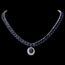 14K White Gold 104.87ct Sapphire and 1.60ct Diamond Necklace