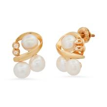 14K Yellow Gold Setting with six 5.5mm Cultured Pearls and .08ct Diamond Earrings