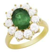 14k Yellow Gold 2.26ct Emerald 2.37ct Diamond Ring