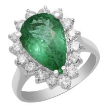 14k White Gold 3.18ct Emerald 0.93ct Diamond Ring