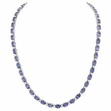 14k White Gold 28.80ct Tanzanite 1.73ct Diamond Necklace