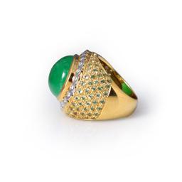 18K Yellow Gold Jadeite Peridot & Diamond Ring