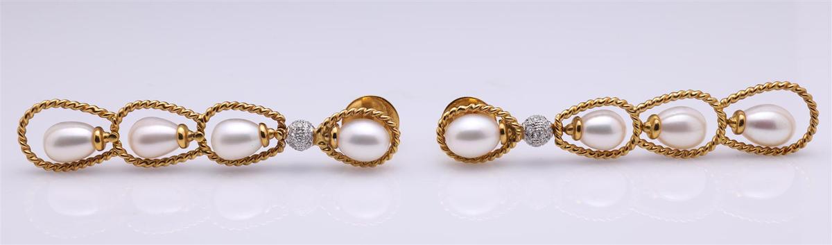 18K Yellow Gold & Pearl Earrings by Victor Loo