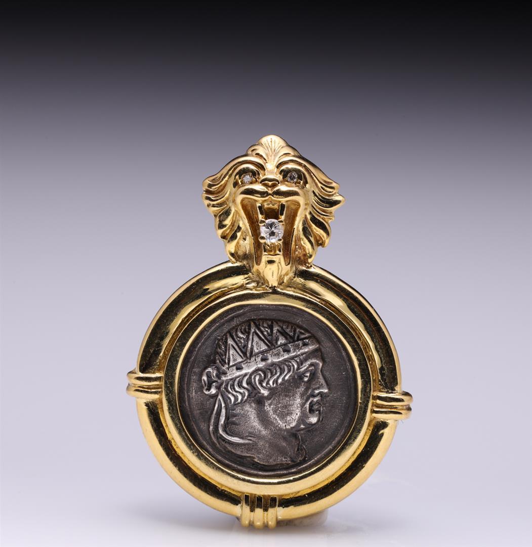 18K Yellow Gold Diamond & Silver Medallion of Nero Pendant Designed by R. L. Kay
