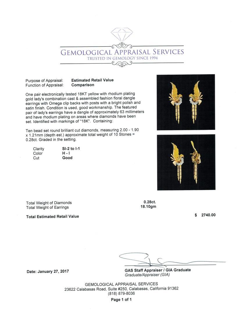 0.28 ctw Diamond Earrings - 18KT Yellow Gold with Rhodium Plating