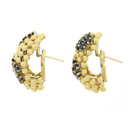 Vintage 18k Gold 4.67 ctw Sapphire & Diamond Flower 7 Row Bead Wide Cuff Earring