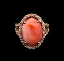 7.78 ctw Coral and Diamond Ring - 14KT Rose Gold