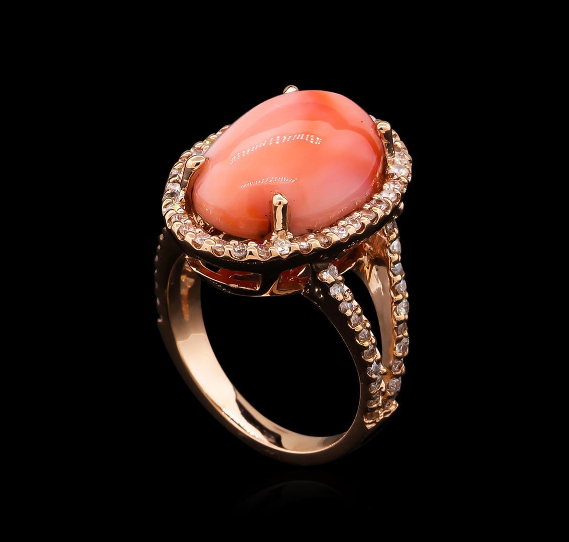 7.78 ctw Coral and Diamond Ring - 14KT Rose Gold
