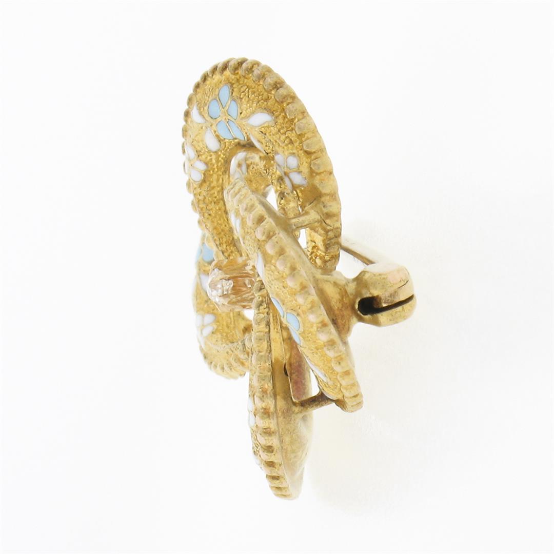 Antique Victorian 14k Gold Infinity Love Knot Enamel Bead Work Brooch w/ Diamond