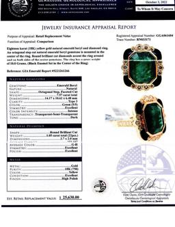 7.57 ctw Emerald and 1.05 ctw Diamond 18K Yellow Gold Ring (GIA CERTIFIED)