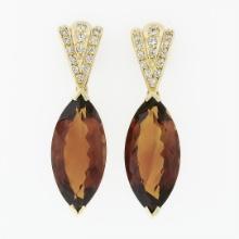 18k Gold 10.0 ctw Marquise Cut Fine Orange Citrine & Diamond Drop Dangle Earring