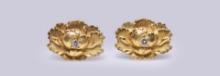 Pair of 18K Yellow Gold & Diamond Chrysanthemum Earrings by R.L. Kay