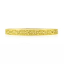 Antique Art Nouveau 14K Gold 7" Floral Repousse Textured Slip On Bangle Bracelet