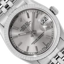 Rolex Ladies Midsize 31MM Silver Index 18K White Gold Fluted Bezel Datejust