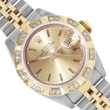 Rolex Ladies Two Tone Champagne Index Pyramid Diamond Bezel Jubilee Band With Ro