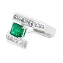 1.29 ctw Emerald and 0.88 ctw Diamond Platinum Ring